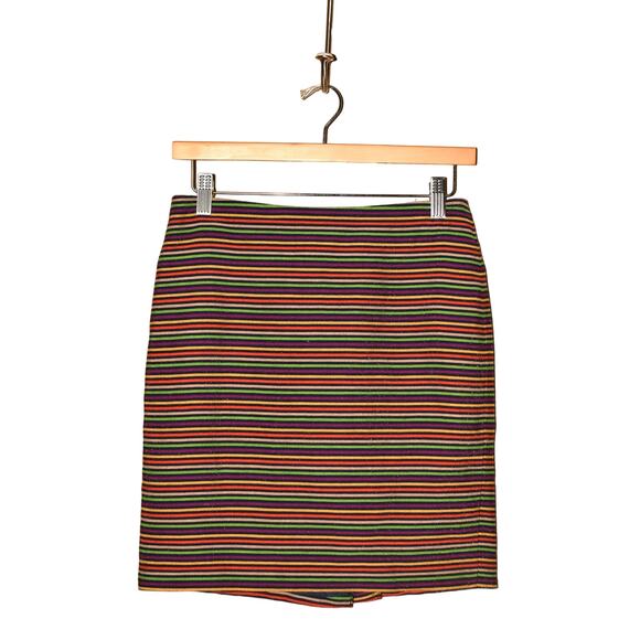 TALBOTS $70 Multi-Color Stripe‎ Textured Cotton Blend Pencil Skirt 2P - Picture 1 of 3